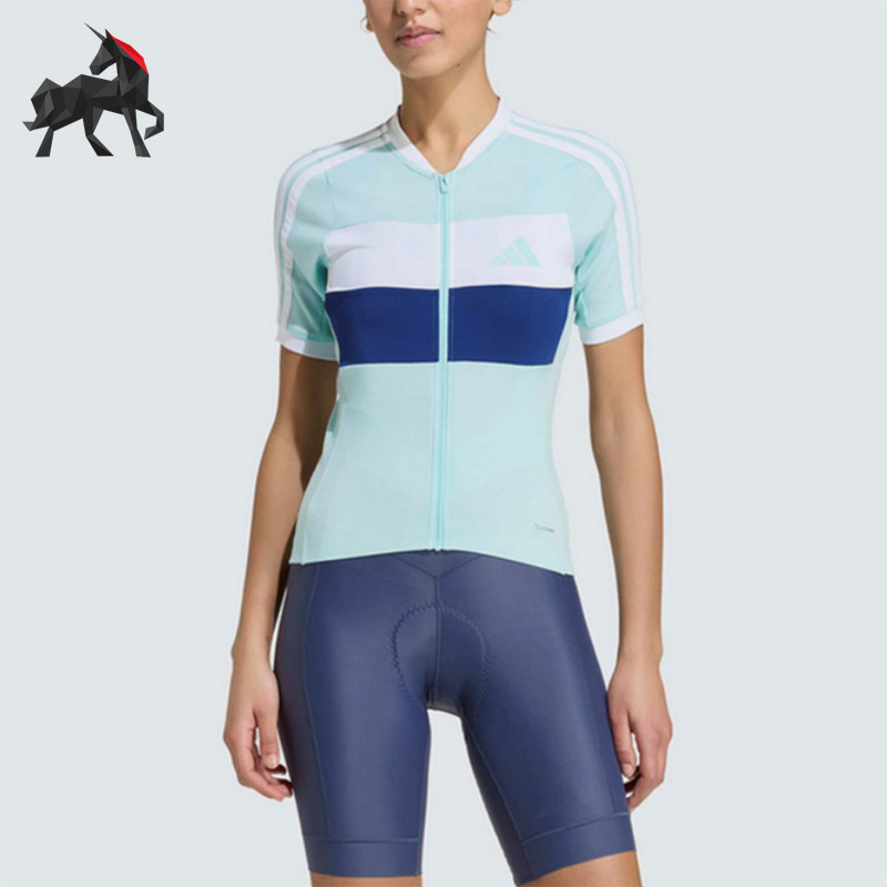Adidas/阿迪达斯正品比赛立领风骑行服女经典休闲舒适短袖KB9577