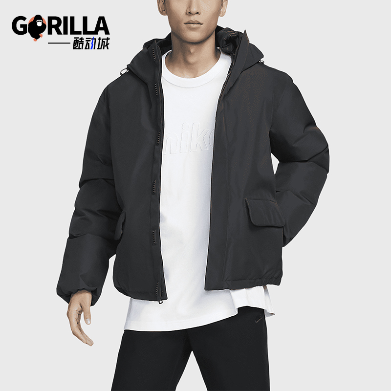 耐克男士保暖宽松连帽户外棉服