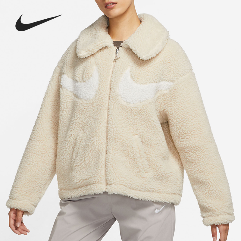 耐克女子休闲翻领毛绒外套