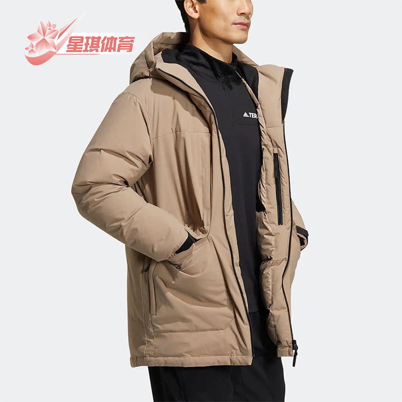 Adidas/阿迪达斯正品户外运动情侣款宽松连帽羽绒服HR8445