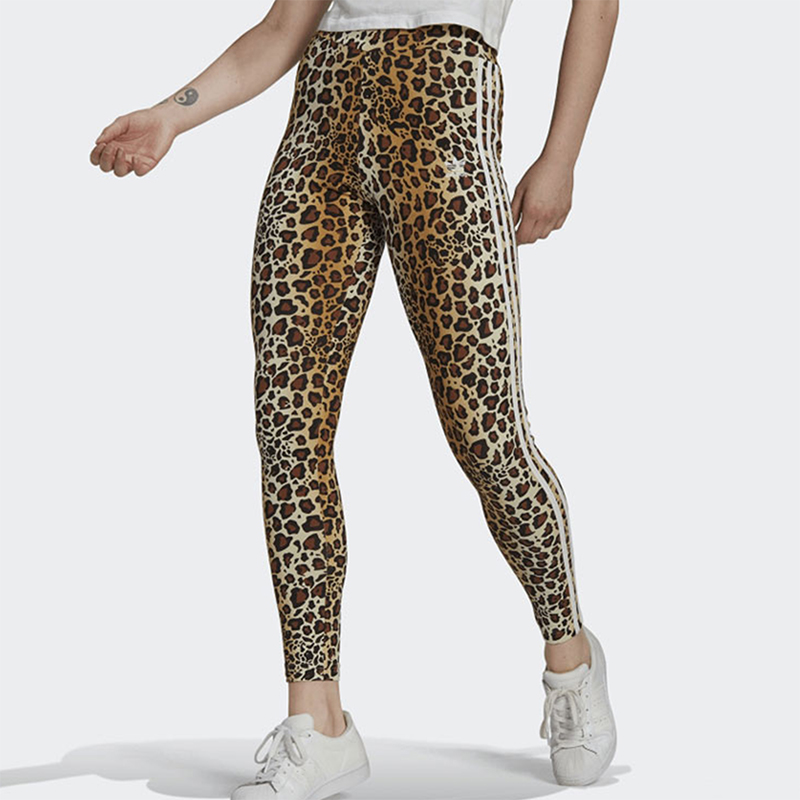Adidas/阿迪达斯正品三叶草女士豹纹印花经典运动紧身长裤HB4768
