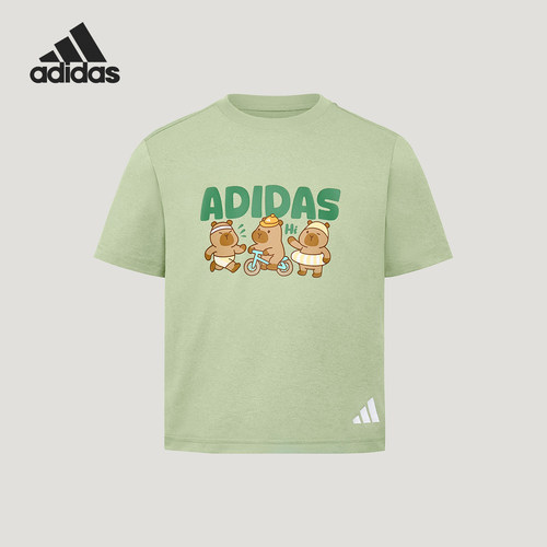 Adidas/阿迪达斯正品夏季儿童透气宽松时尚休闲日常印花T恤KZ2775