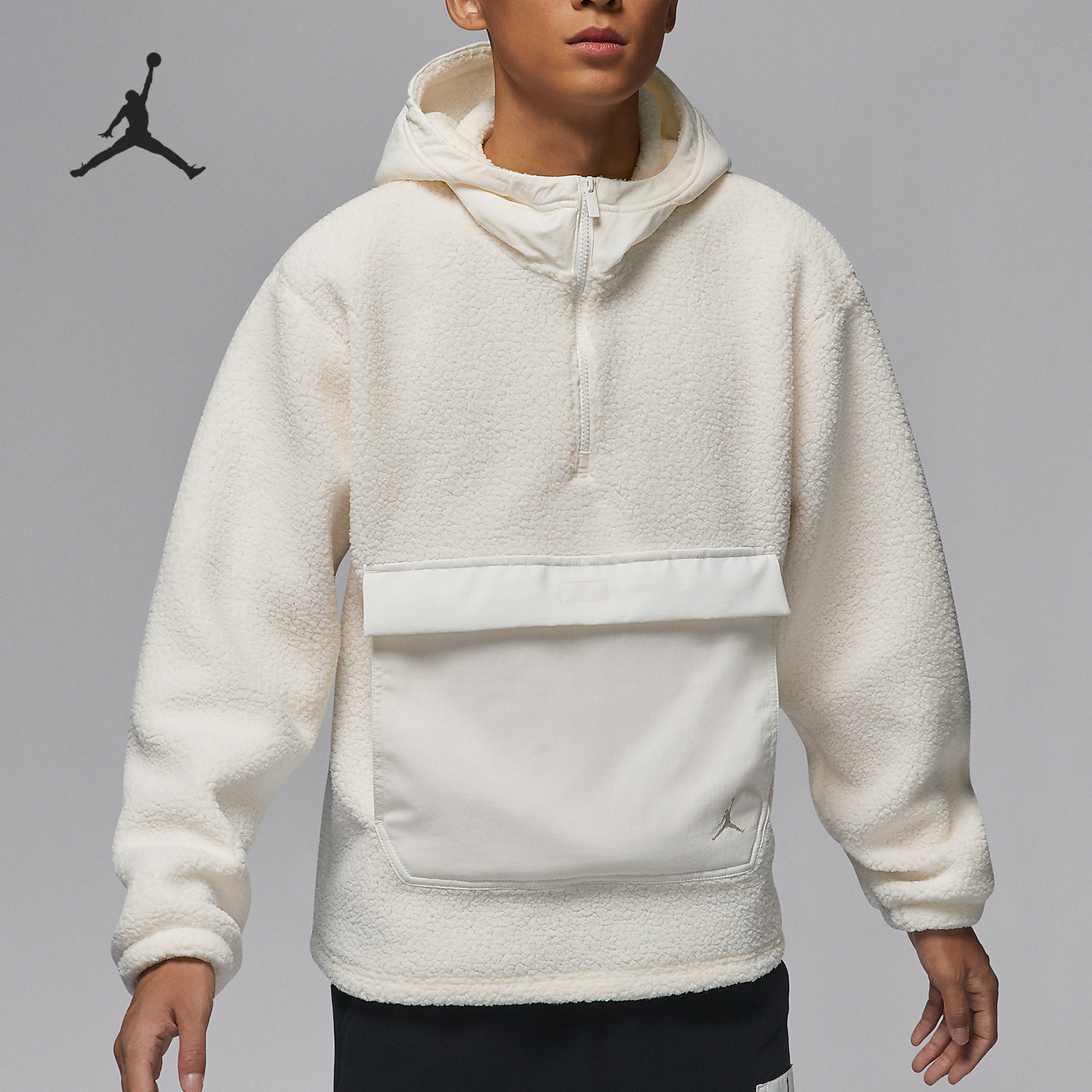 Nike/耐克官方正品JORDAN男士简约保暖连帽半拉链卫衣FV7453-133