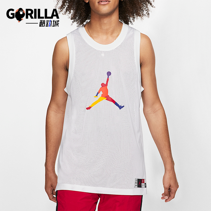 Nike/耐克正品JORDAN男士透气网眼篮球运动球衣AV0047-100
