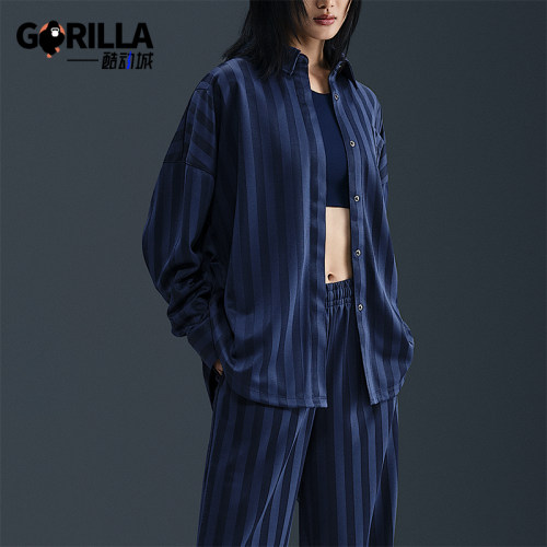Nike/耐克正品Sportswear女士休闲条纹宽松耐穿衬衫HV1957-410