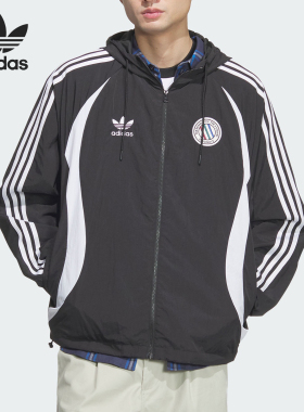 Adidas/阿迪达斯官方正品三叶草男士拼接连帽宽松条纹外套JL8358