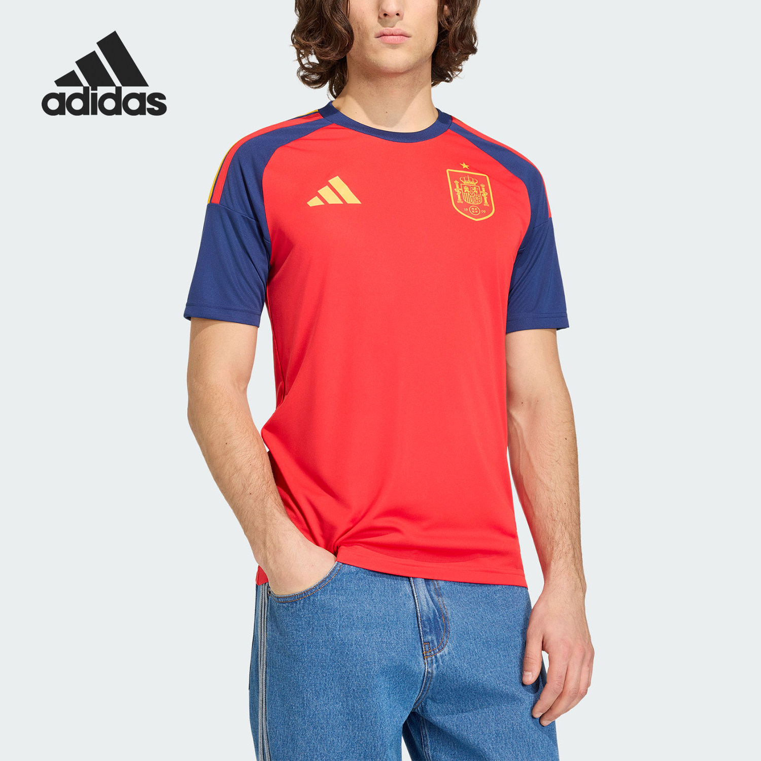 Adidas/阿迪达斯官方正品新款男红蓝色球类运动短袖球衣JZ5780图片