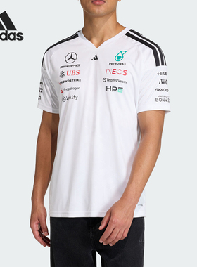 Adidas/阿迪达斯正品新款男白黑色赛车观赛速干经典短袖T恤KF0160