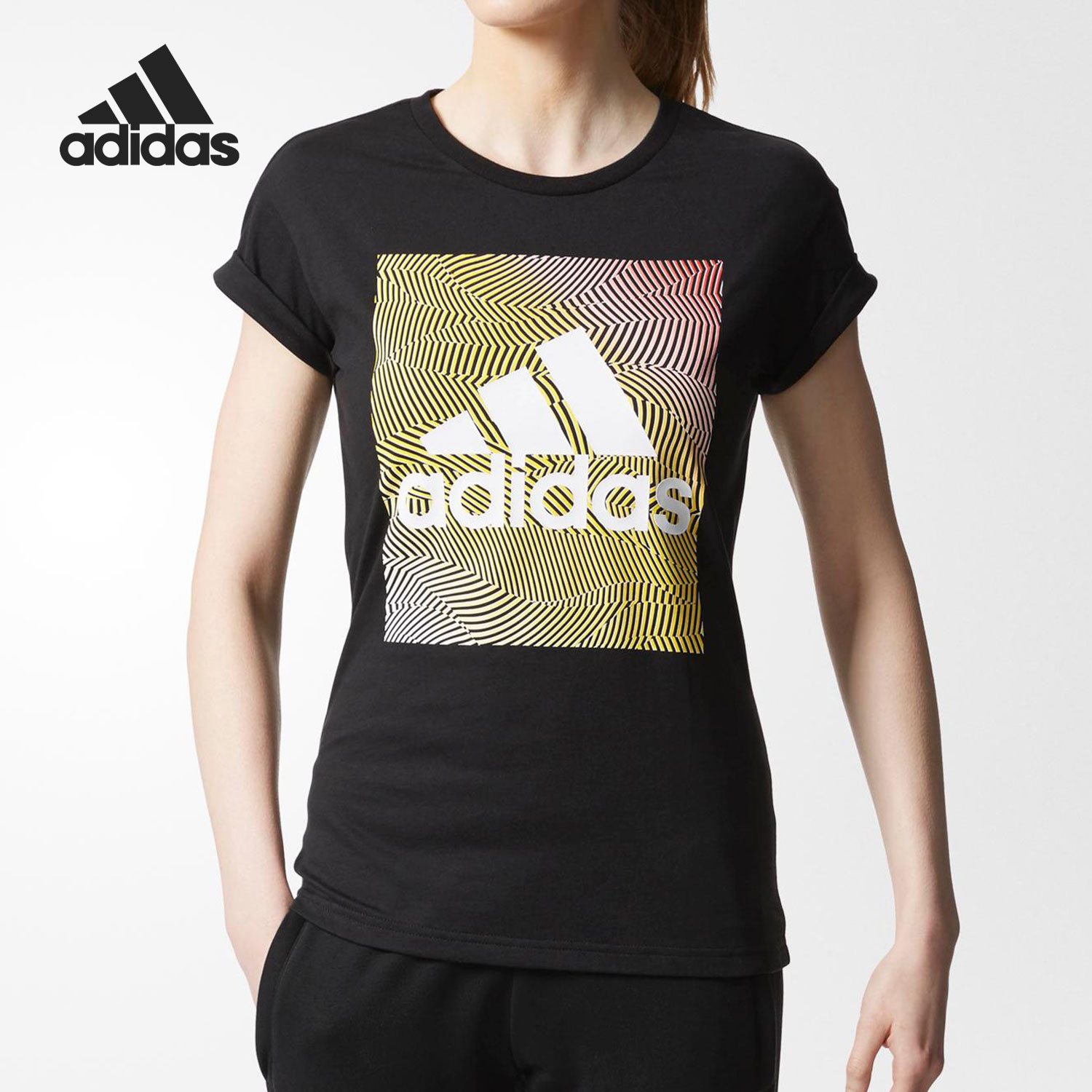 Adidas/阿迪达斯正品女子大LOGO 圆领透气运动短袖T恤 CG1662