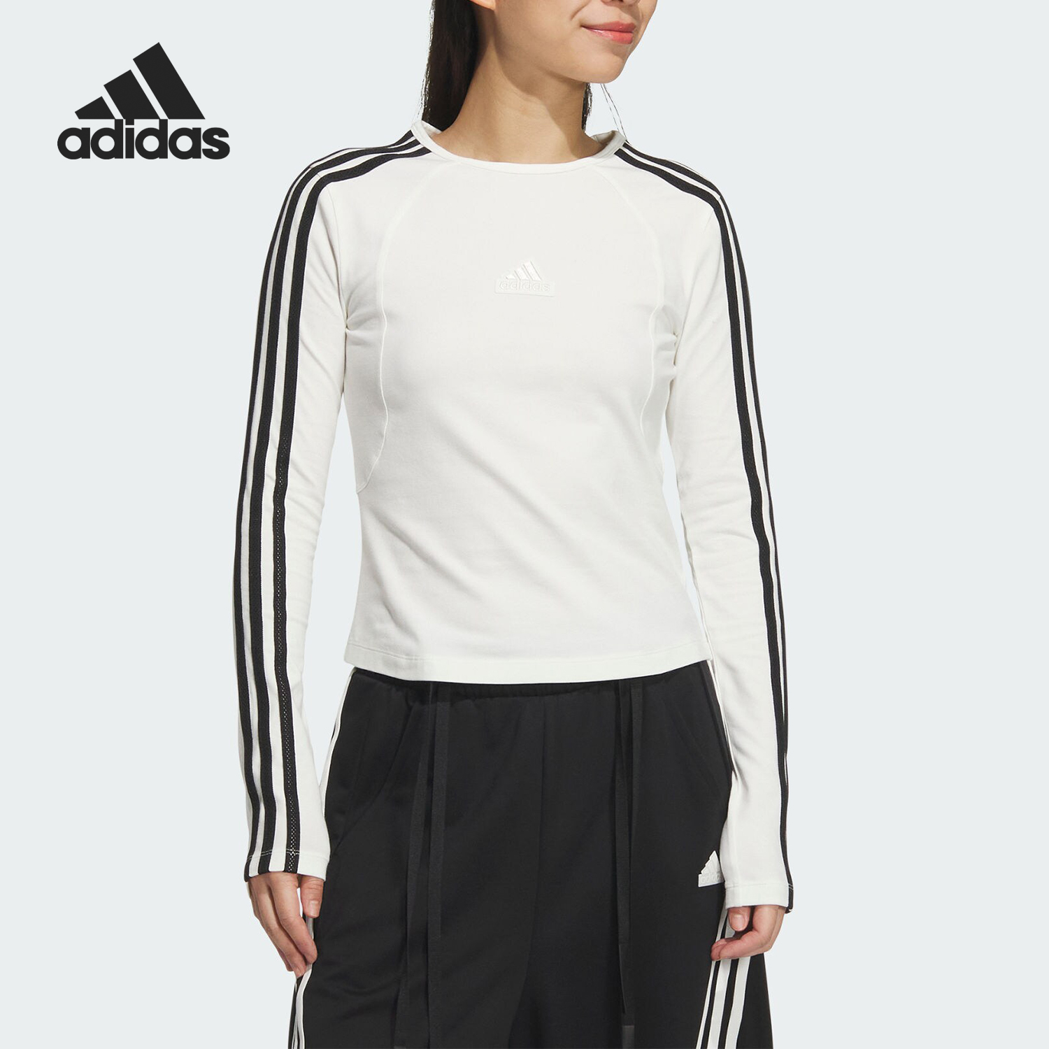 Adidas/阿迪达斯官方正品当季新款女士条纹简约休闲长袖T恤JW4643