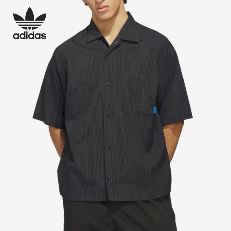 Adidas/阿迪达斯官方正品三叶草复古纽扣男女休闲短袖衬衫KC6300