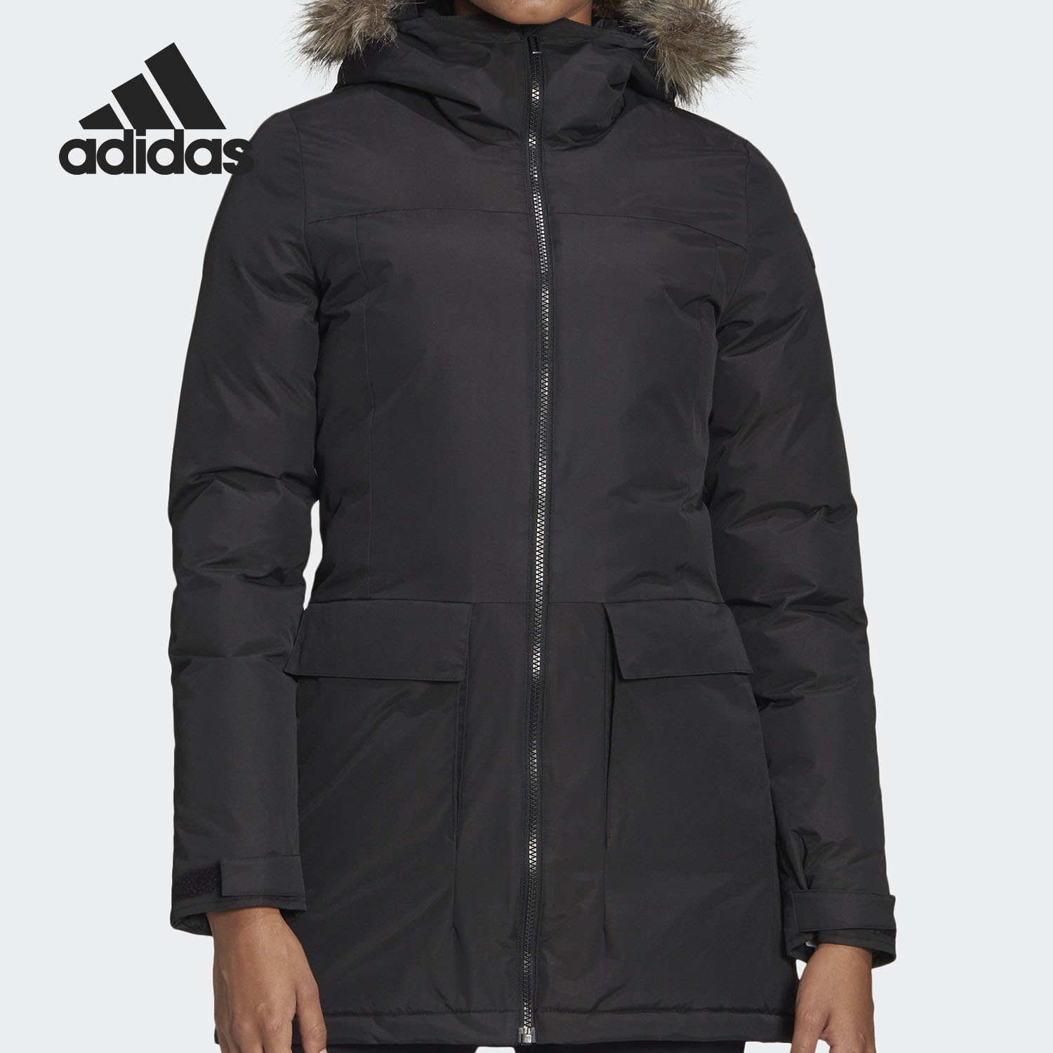 阿迪达斯女子户外中长款运动棉服