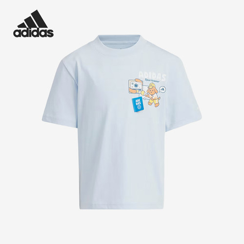 Adidas/阿迪达斯正品logo印花短袖T恤新款儿童短袖T恤KS8218