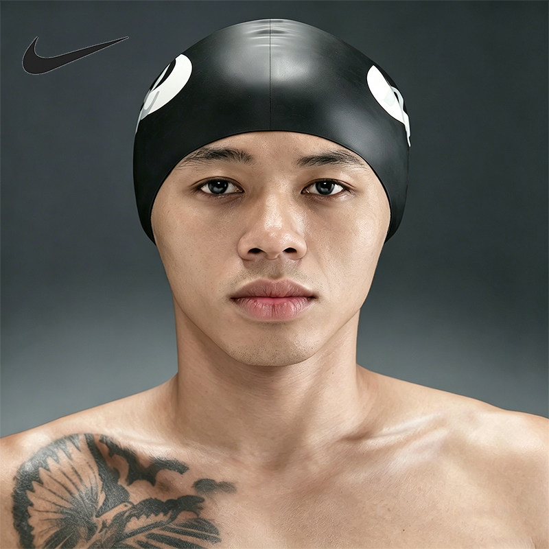 Nike/耐克正品NikeSwim硅胶泳帽新款男黑白色泳帽IQ7840-011