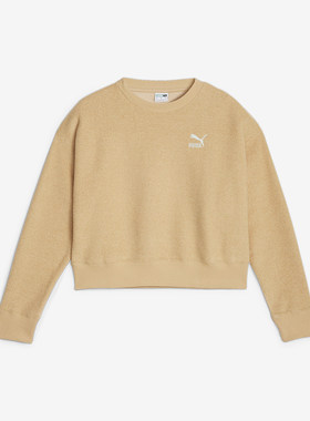 Puma/彪马2024新款女士耐穿加绒圆领短款套头休闲卫衣