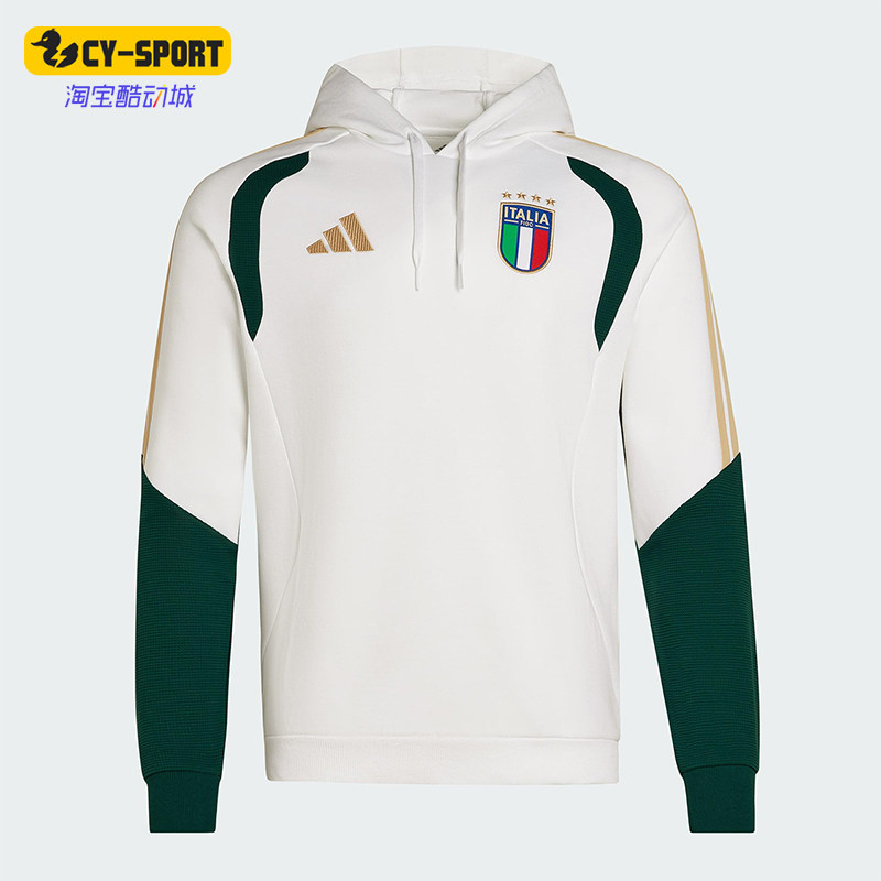 Adidas/阿迪达斯正品TIRO新款男米白绿色经典足球连帽卫衣JZ9364