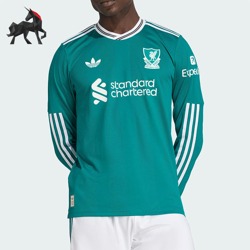 Adidas/阿迪达斯正品2025男士刺绣足球运动透气修身长袖T恤JV6460