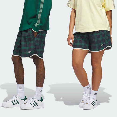 Adidas/阿迪达斯正品三叶草男女复古休闲格纹梭织运动短裤JZ0489