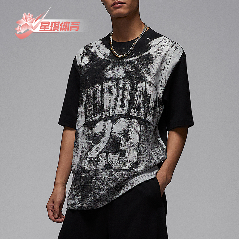 Nike/耐克正品JORDAN男士休闲印花翻领时尚学院风短袖HQ8931-010