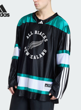 Adidas/阿迪达斯正品新款男黑绿色球类运动经典长袖球衣JL8045