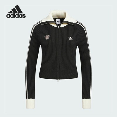 Adidas/阿迪达斯正品三叶草女士翻领休闲修身针织衫KF0718