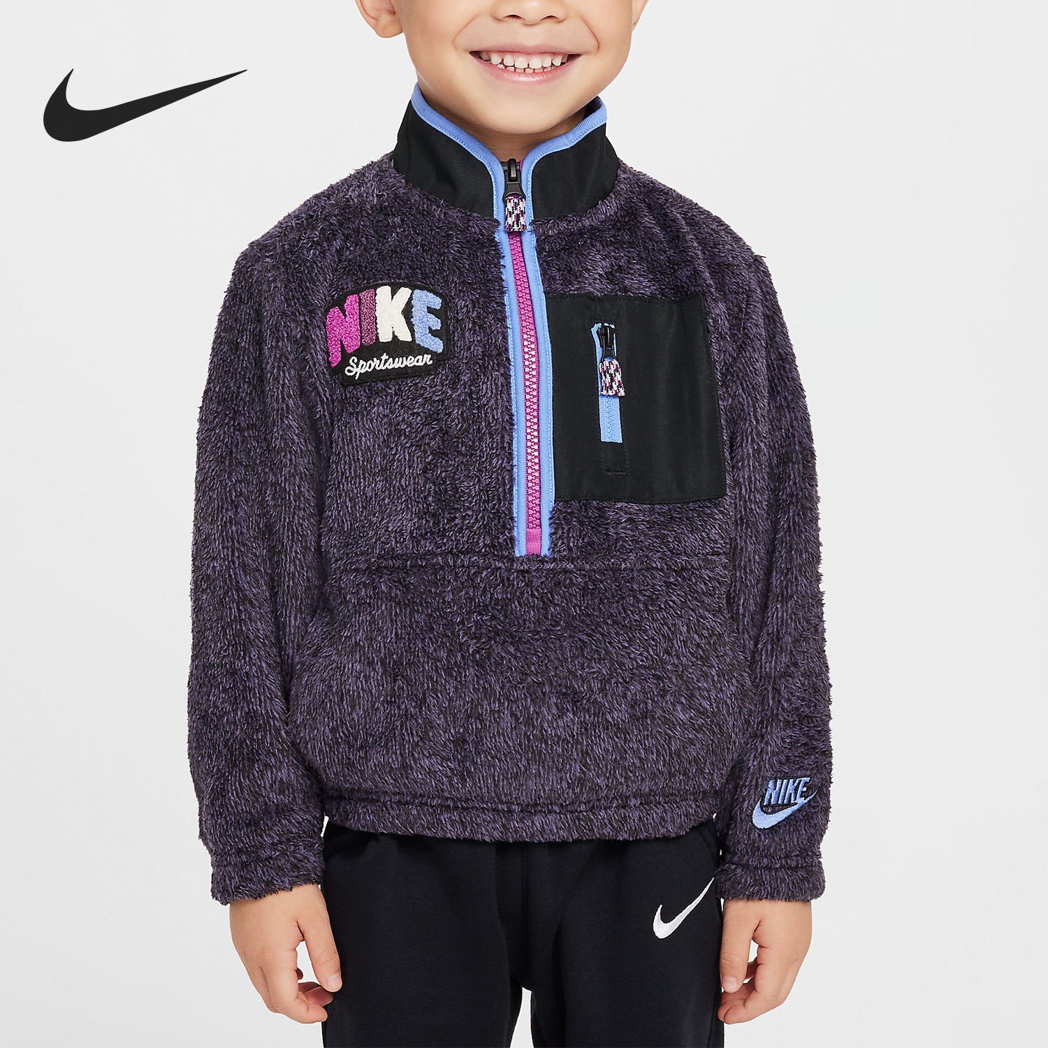 Nike/耐克正品NSW POWDER婴童半拉链珊瑚绒卫衣HQ7420-010