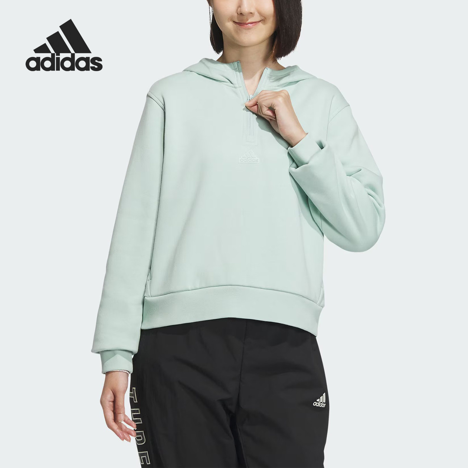 Adidas/阿迪达斯官方正品三叶草女士花卉印花运动套头卫衣IM8983