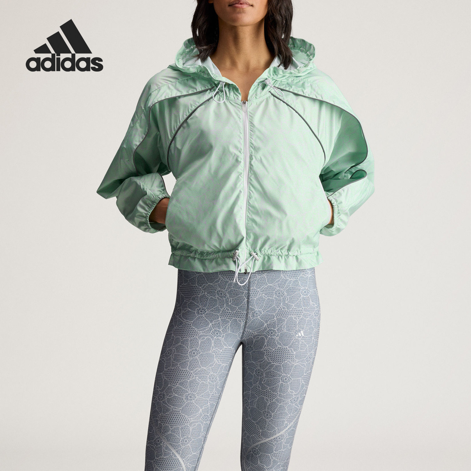 Adidas/阿迪达斯正品2026女士休闲印花收腰经典连帽外套JY8195