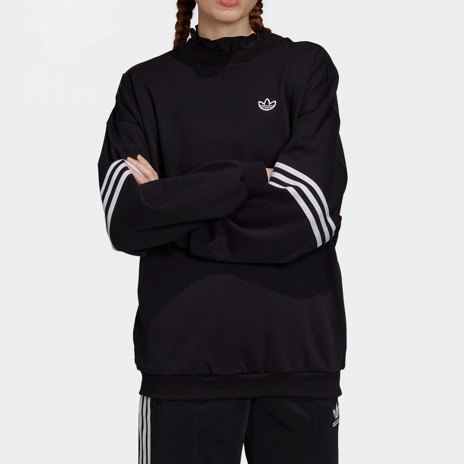 Adidas/阿迪达斯正品三叶草RUFFLE CREW女子荷叶边卫衣 FU3802