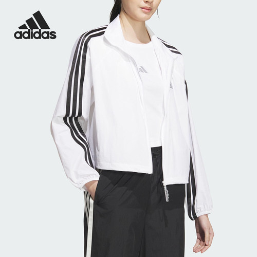 Adidas/阿迪达斯正品2025女士梭织三条纹立领经典外套KC0181