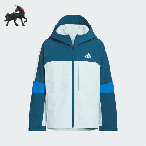 Adidas/阿迪达斯正品WOVEN JACKET儿童拼接梭织连帽外套KR8352
