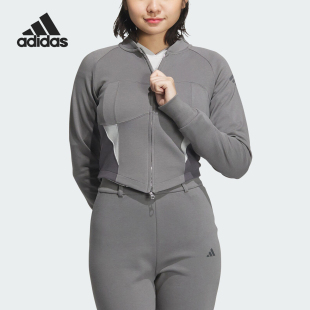拼接修身 Adidas 女士立领短款 新款 外套JJ3560 阿迪达斯正品