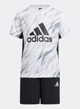 Adidas/阿迪达斯正品夏季新款大童运动休闲短袖套装 HT6761