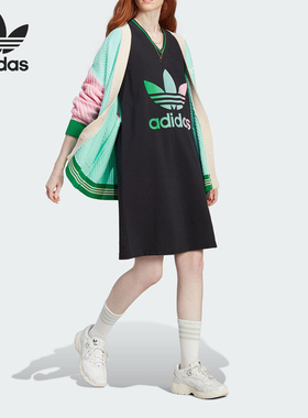 Adidas/阿迪达斯官方正品三叶草女士时尚印花无袖连衣裙IK7861