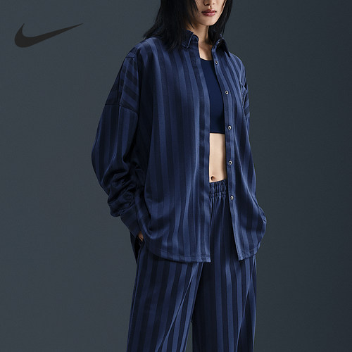 Nike/耐克正品Sportswear女士条纹宽松耐穿衬衫HV1957-410