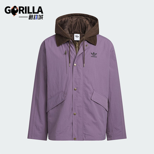 Adidas/阿迪达斯正品三叶草男士休闲连帽二合一复古棉服KW1240