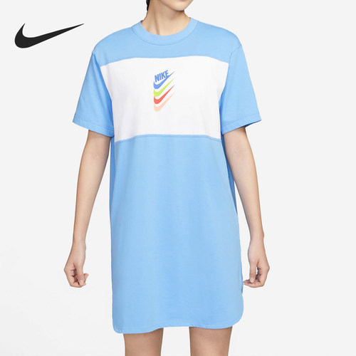 Nike/耐克正品Sportswear新款女蓝白色经典短袖连衣裙DM6763-412
