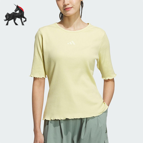Adidas/阿迪达斯正品新款女士褶皱花边修身经典休闲短袖T恤JL5091