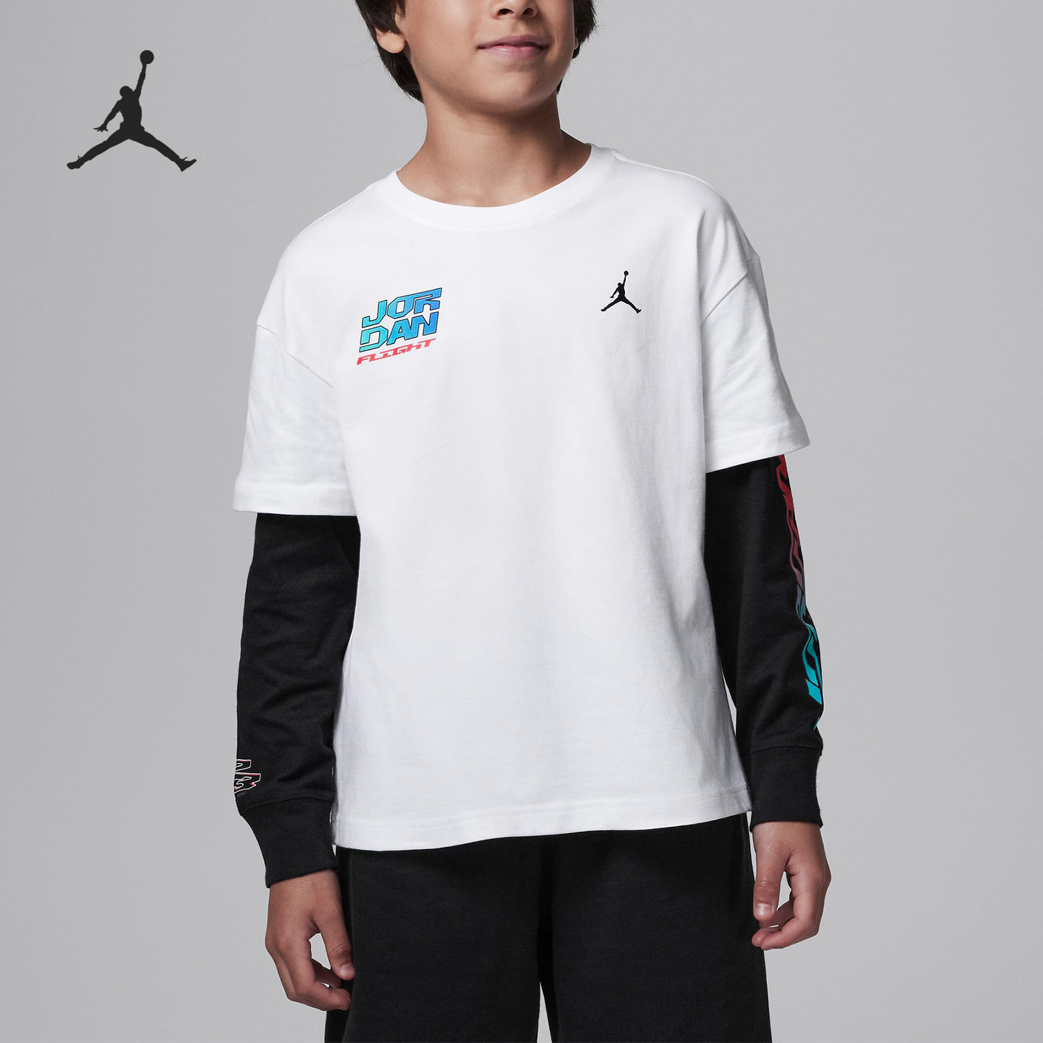 Nike/耐克正品JORDAN大童针织圆领假两件长袖T恤HQ7109-100