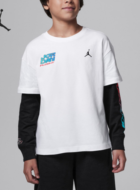 Nike/耐克正品JORDAN大童针织圆领假两件长袖T恤HQ7109-100