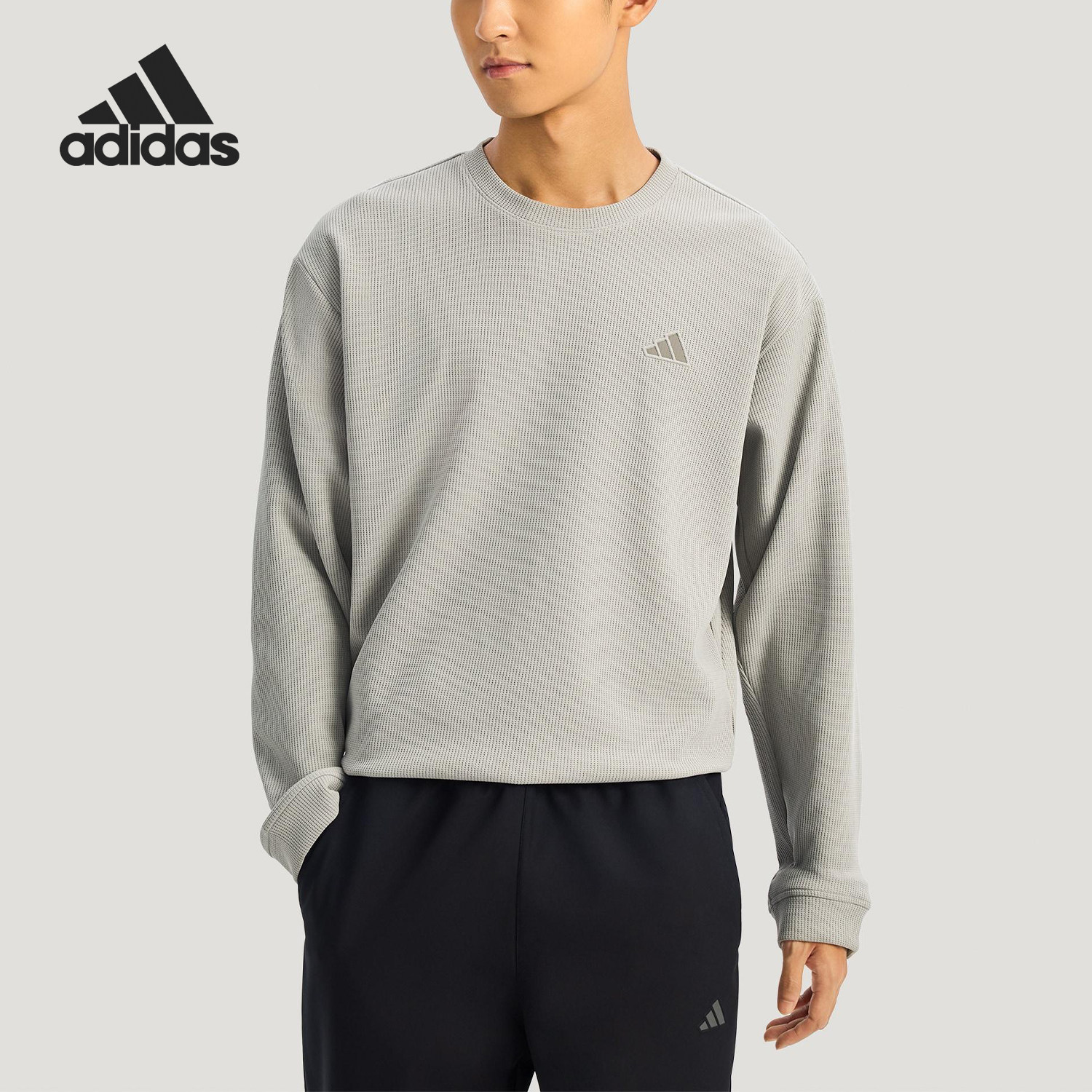 Adidas/阿迪达斯官方正品保暖冬季款男士圆领套头休闲卫衣KR2542 - 实物图