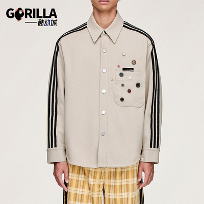 Adidas/阿迪达斯正品三叶草男女休闲长袖宽松条纹运动衬衫KC3141