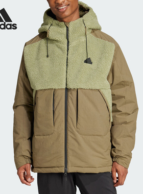 Adidas/阿迪达斯官方正品新款男士保暖运动拼接连帽棉服IZ4661