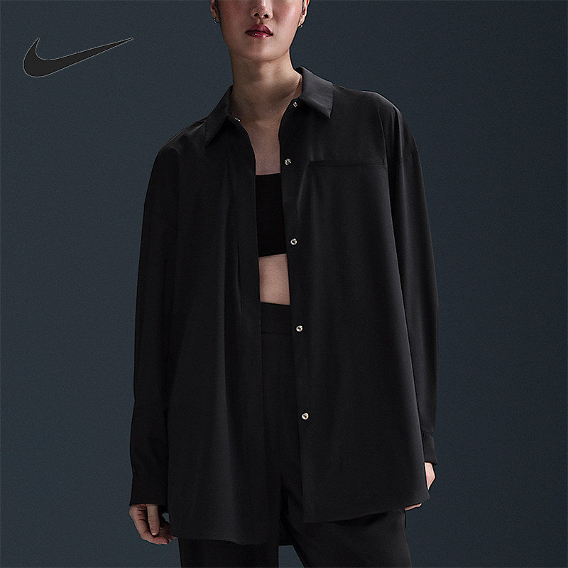 Nike/耐克正品2025秋季款女士休闲运动翻领长袖衬衫HM8385-010