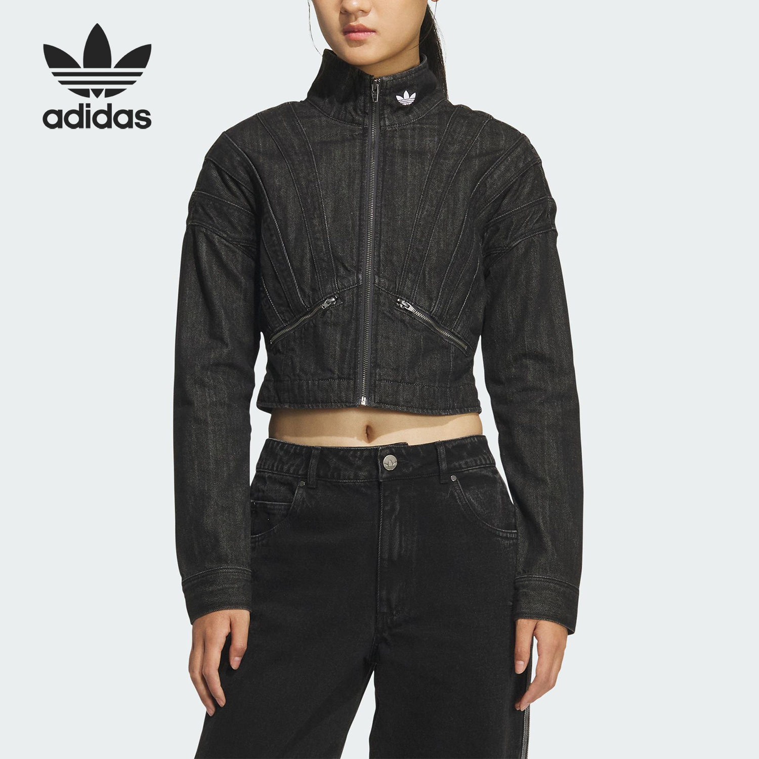 阿迪达斯女士时尚短款牛仔外套
