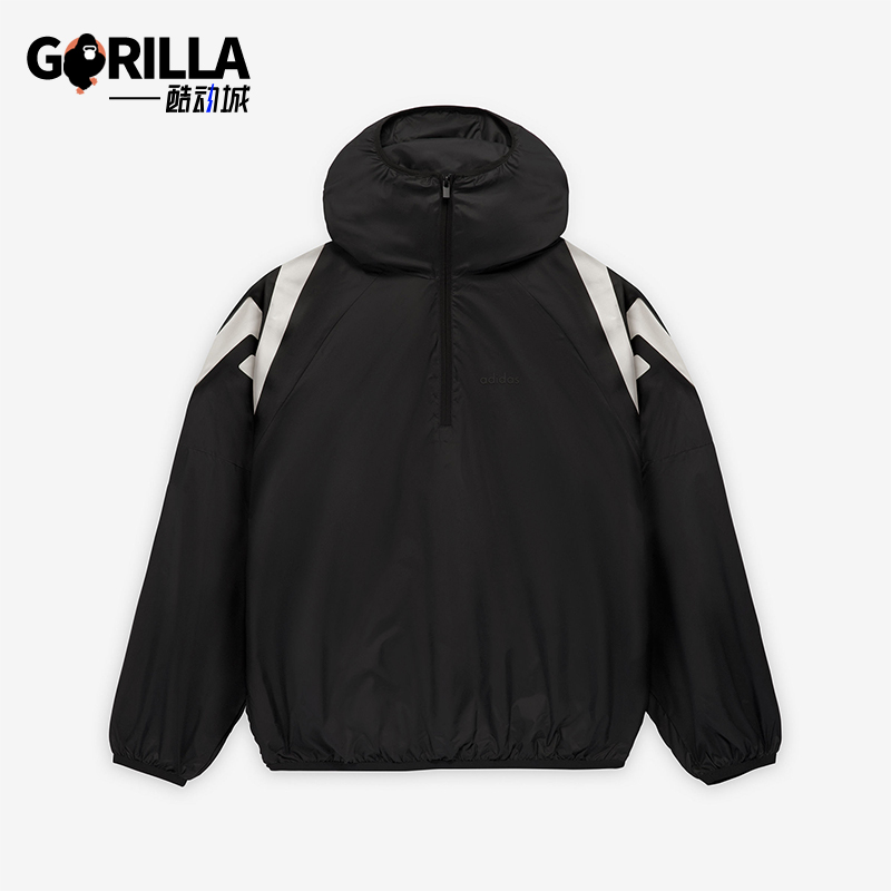 阿迪达斯男女拼接宽松半拉链卫衣