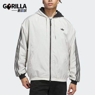 Adidas/阿迪达斯正品三叶草男女连帽休闲条纹双面穿外套JX5440