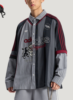 Adidas/阿迪达斯正品三叶草男士潮流经典休闲提花长袖衬衫KY2152