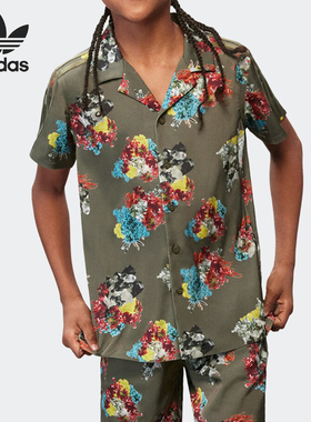 Adidas/阿迪达斯正品三叶草儿童休闲翻领纽扣短袖衬衫HS0021