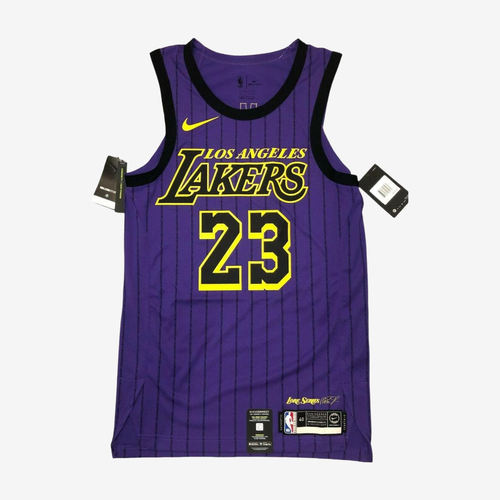 Nike耐克正品NBA湖人队詹姆斯23号男款条纹球员版篮球AH6213-508